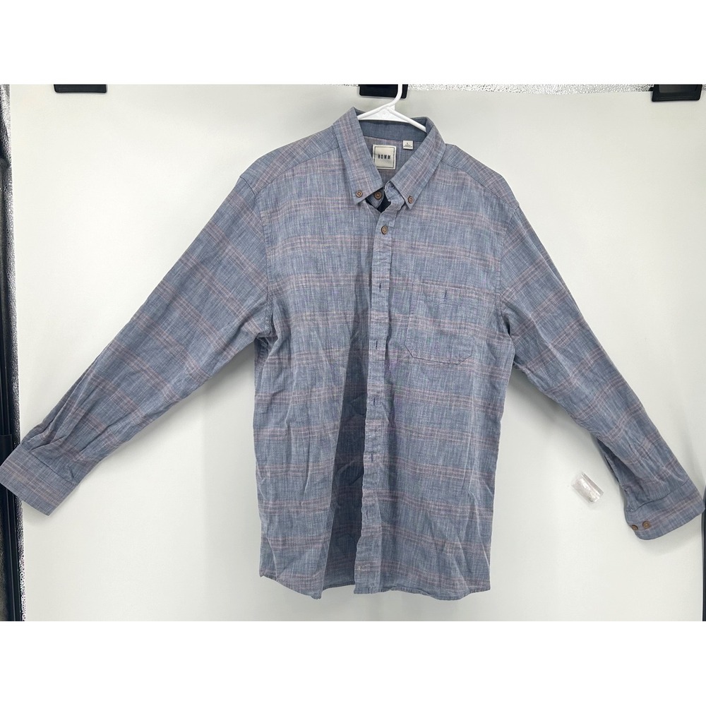 ROWM Mens Large Blue Pink Striped Long Sleeve Button Down Cotton Shirt